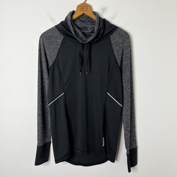 Reebok Women's Athletic Pullover Top M Black & Gray Funnel Cowl Neck Long Sleeve - Picture 3 of 10